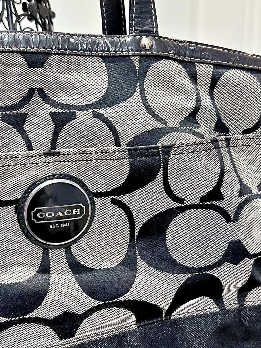 Coach Signature Black and Grey Signature Diaper Bag